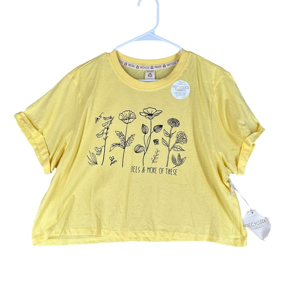 Recycle Threads NWT Women’s XL Yellow Graphic T Shirt Bees Floral Boho Hippie